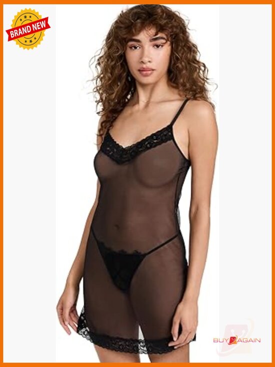Other - Sheer Mesh Chemise with Lace Trim Adjustable Straps